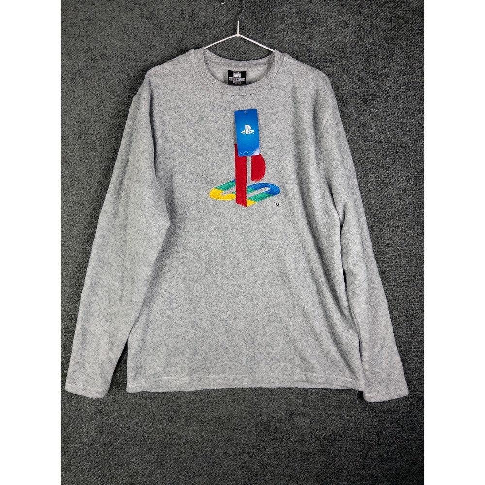 NEW Sony Playstation Sweatshirt Mens‎ L Gray Graphic Print Pullover Plush